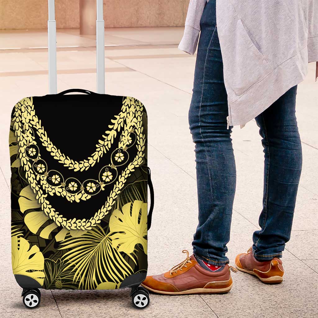 Yellow Hawaii Kukui Nut Lei Luggage Cover Hawaiian Pattern Monstera Tropical Vibes - Polynesian Pride