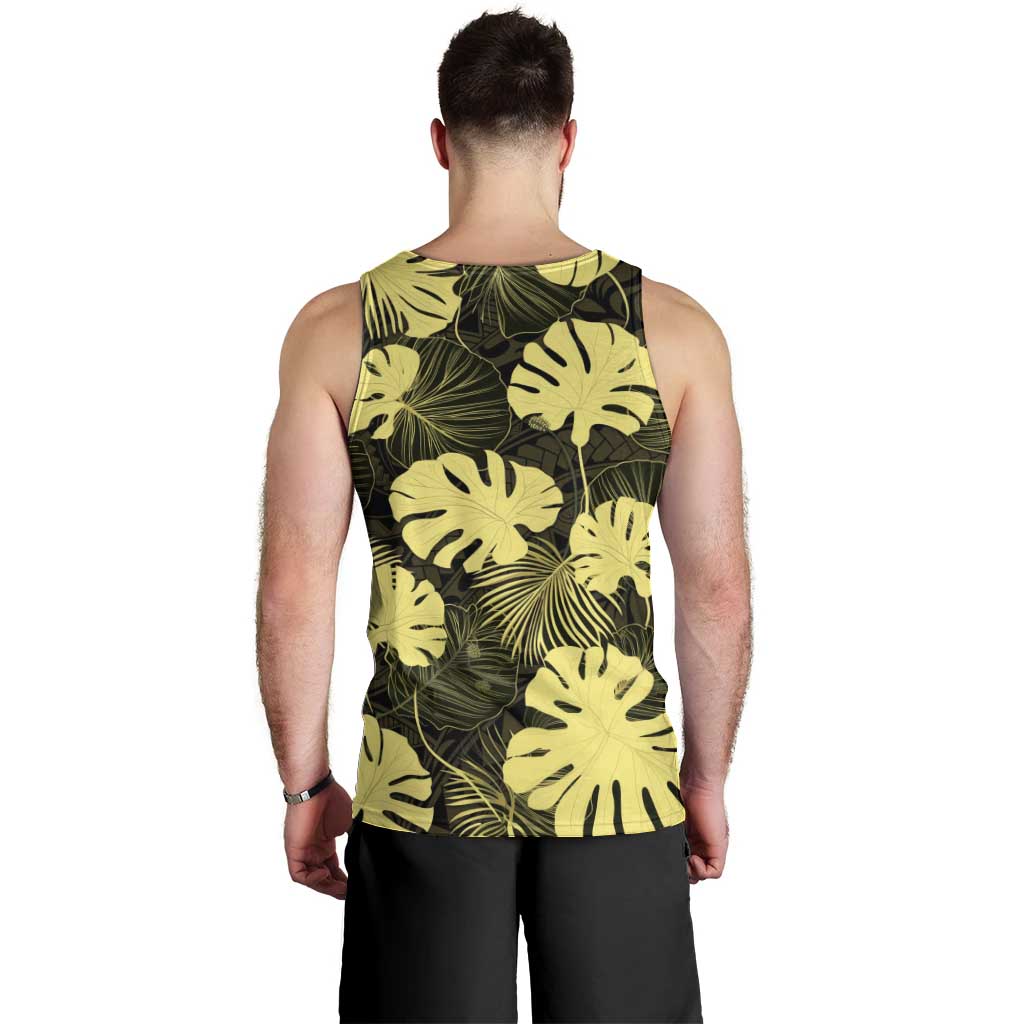 Yellow Hawaii Kukui Nut Lei Men Tank Top Hawaiian Pattern Monstera Tropical Vibes - Polynesian Pride
