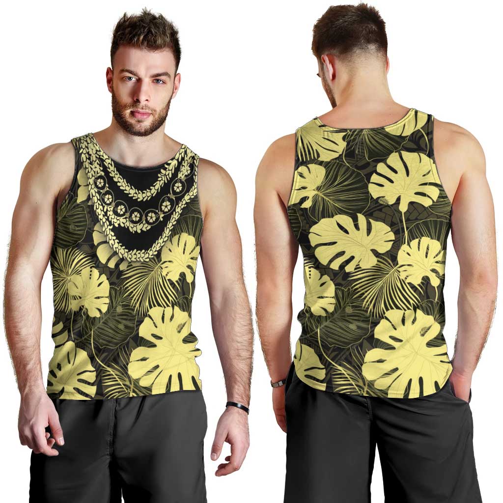 Yellow Hawaii Kukui Nut Lei Men Tank Top Hawaiian Pattern Monstera Tropical Vibes - Polynesian Pride