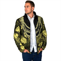 Yellow Hawaii Kukui Nut Lei Padded Jacket Hawaiian Pattern Monstera Tropical Vibes - Polynesian Pride