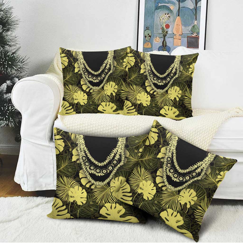 Yellow Hawaii Kukui Nut Lei Pillow Cover Hawaiian Pattern Monstera Tropical Vibes - Polynesian Pride