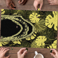 Yellow Hawaii Kukui Nut Lei Puzzle Hawaiian Pattern Monstera Tropical Vibes - Polynesian Pride