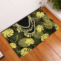 Yellow Hawaii Kukui Nut Lei Rubber Doormat Hawaiian Pattern Monstera Tropical Vibes - Polynesian Pride