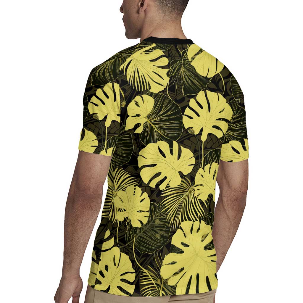 Yellow Hawaii Kukui Nut Lei Rugby Jersey Hawaiian Pattern Monstera Tropical Vibes - Polynesian Pride