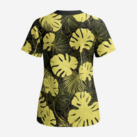Yellow Hawaii Kukui Nut Lei Scrub Top Hawaiian Pattern Monstera Tropical Vibes - Polynesian Pride