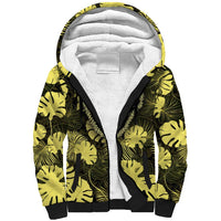 Yellow Hawaii Kukui Nut Lei Sherpa Hoodie Hawaiian Pattern Monstera Tropical Vibes - Polynesian Pride