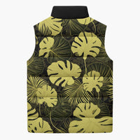Yellow Hawaii Kukui Nut Lei Sleeveless Puffer Jacket Hawaiian Pattern Monstera Tropical Vibes - Polynesian Pride