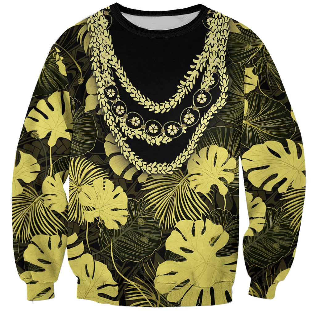 Yellow Hawaii Kukui Nut Lei Sweatshirt Hawaiian Pattern Monstera Tropical Vibes - Polynesian Pride