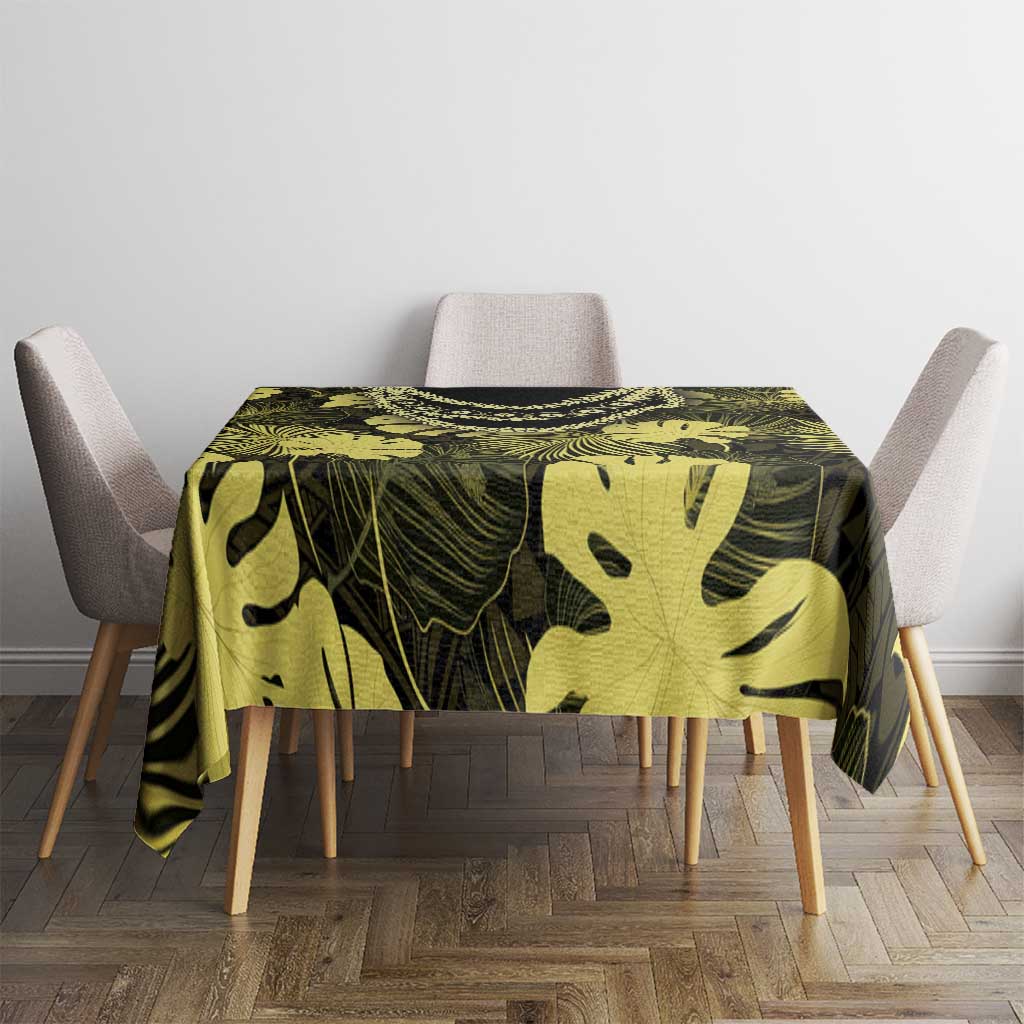 Yellow Hawaii Kukui Nut Lei Tablecloth Hawaiian Pattern Monstera Tropical Vibes - Polynesian Pride
