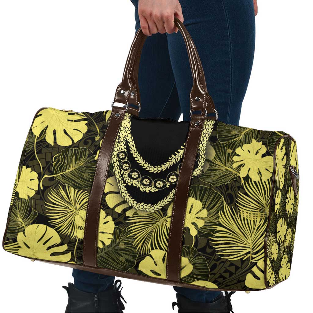 Yellow Hawaii Kukui Nut Lei Travel Bag Hawaiian Pattern Monstera Tropical Vibes - Polynesian Pride