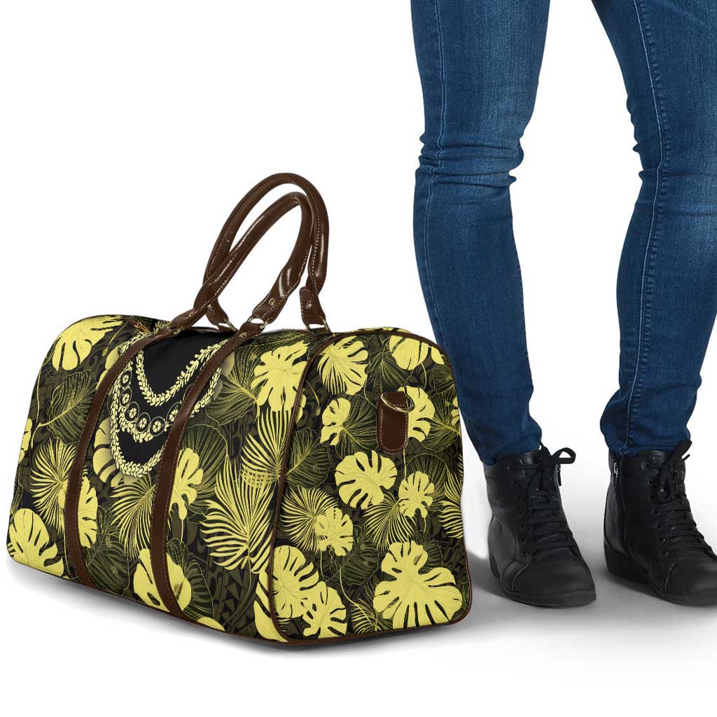 Yellow Hawaii Kukui Nut Lei Travel Bag Hawaiian Pattern Monstera Tropical Vibes - Polynesian Pride