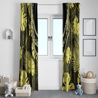 Yellow Hawaii Kukui Nut Lei Window Curtain Hawaiian Pattern Monstera Tropical Vibes - Polynesian Pride