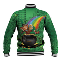 Hawaii Saint Patrick's Day Baseball Jacket Funny Leprechaun With Pot Of Gold - Polynesian Tattoo
