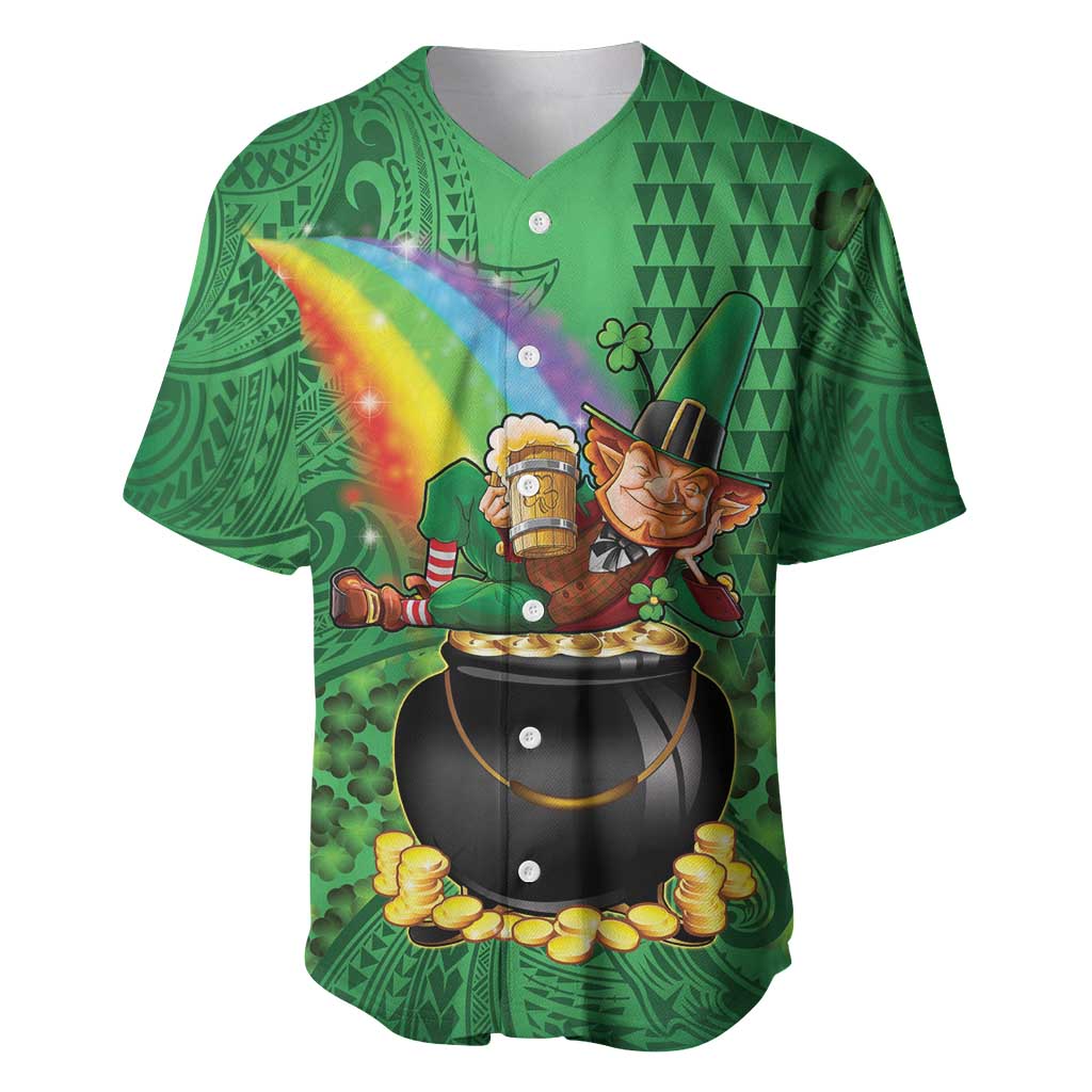 Hawaii Saint Patrick's Day Baseball Jersey Funny Leprechaun With Pot Of Gold - Polynesian Tattoo