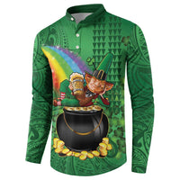 Hawaii Saint Patrick's Day Button Sweatshirt Funny Leprechaun With Pot Of Gold - Polynesian Tattoo