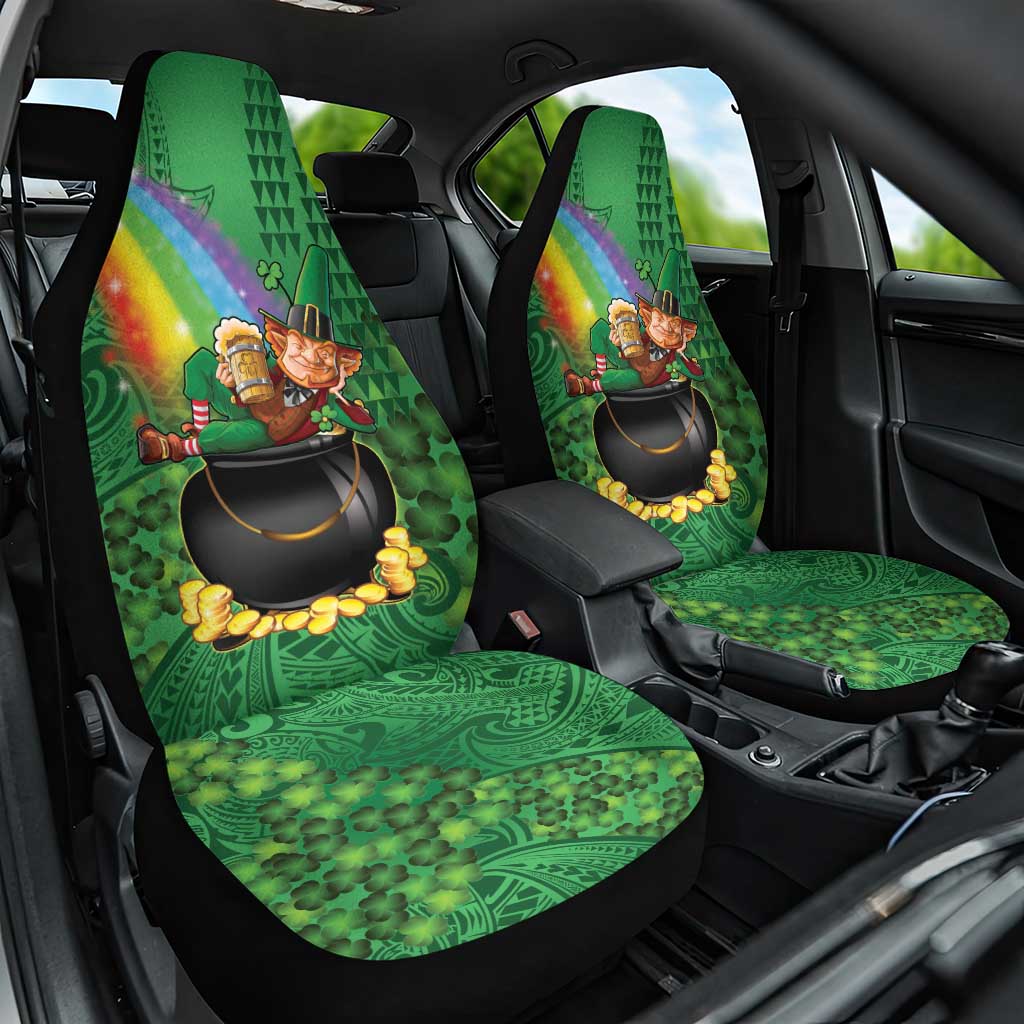 Hawaii Saint Patrick's Day Car Seat Cover Funny Leprechaun With Pot Of Gold - Polynesian Tattoo