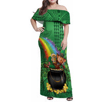 Hawaii Saint Patrick's Day Family Matching Off Shoulder Maxi Dress and Hawaiian Shirt Funny Leprechaun With Pot Of Gold - Polynesian Tattoo