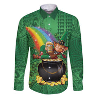 Hawaii Saint Patrick's Day Family Matching Off Shoulder Short Dress and Hawaiian Shirt Funny Leprechaun With Pot Of Gold - Polynesian Tattoo