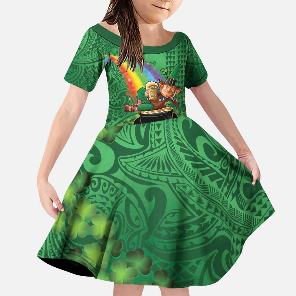 Hawaii Saint Patrick's Day Family Matching Puletasi and Hawaiian Shirt Funny Leprechaun With Pot Of Gold - Polynesian Tattoo