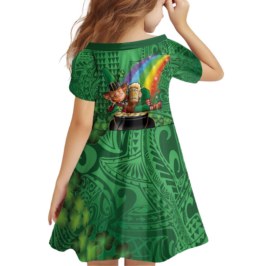 Hawaii Saint Patrick's Day Family Matching Puletasi and Hawaiian Shirt Funny Leprechaun With Pot Of Gold - Polynesian Tattoo