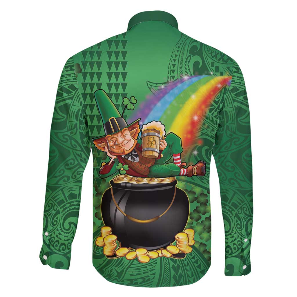 Hawaii Saint Patrick's Day Family Matching Puletasi and Hawaiian Shirt Funny Leprechaun With Pot Of Gold - Polynesian Tattoo
