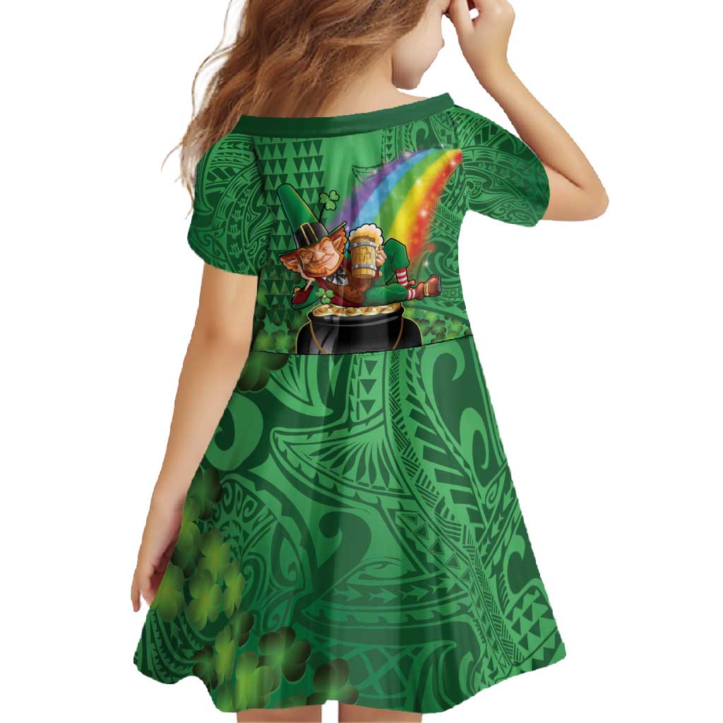 Hawaii Saint Patrick's Day Family Matching Summer Maxi Dress and Hawaiian Shirt Funny Leprechaun With Pot Of Gold - Polynesian Tattoo