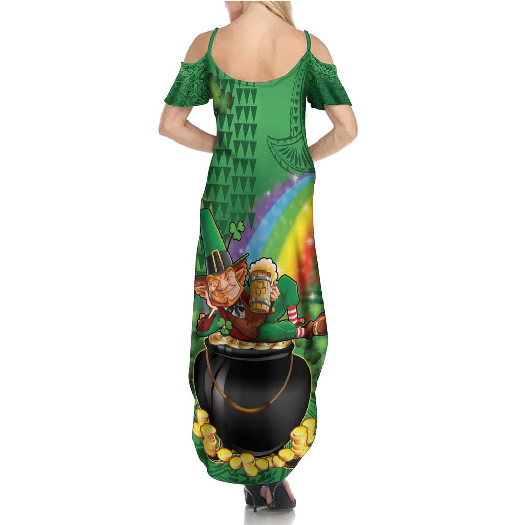 Hawaii Saint Patrick's Day Family Matching Summer Maxi Dress and Hawaiian Shirt Funny Leprechaun With Pot Of Gold - Polynesian Tattoo