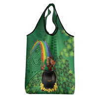 Hawaii Saint Patrick's Day Grocery Bag Funny Leprechaun With Pot Of Gold - Polynesian Tattoo