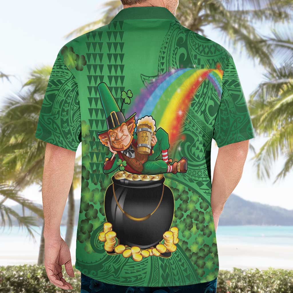 Hawaii Saint Patrick's Day Hawaiian Shirt Funny Leprechaun With Pot Of Gold - Polynesian Tattoo