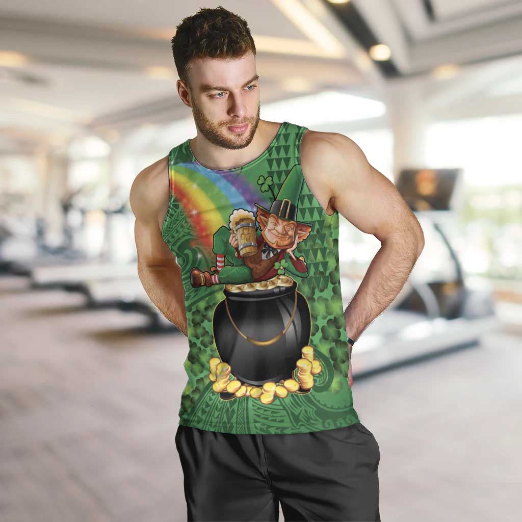 Hawaii Saint Patrick's Day Men Tank Top Funny Leprechaun With Pot Of Gold - Polynesian Tattoo