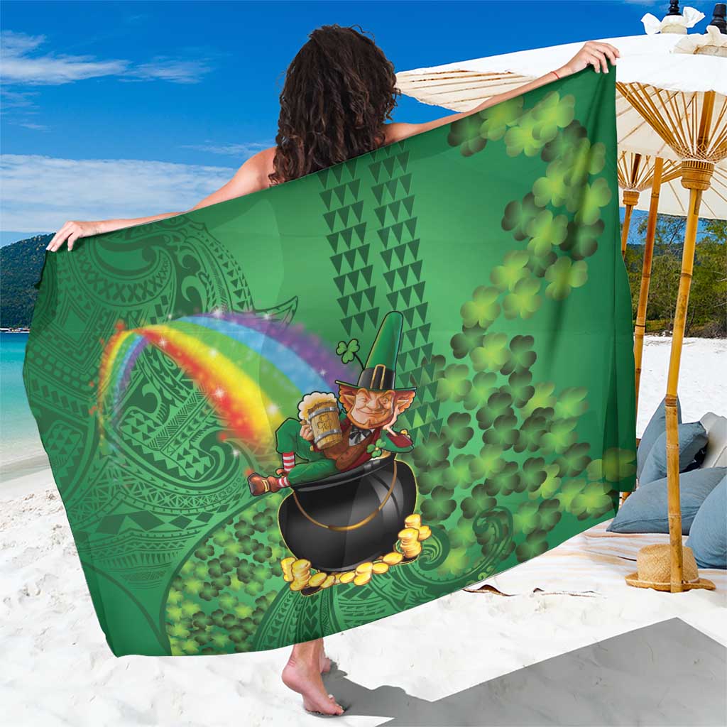 Hawaii Saint Patrick's Day Sarong Funny Leprechaun With Pot Of Gold - Polynesian Tattoo