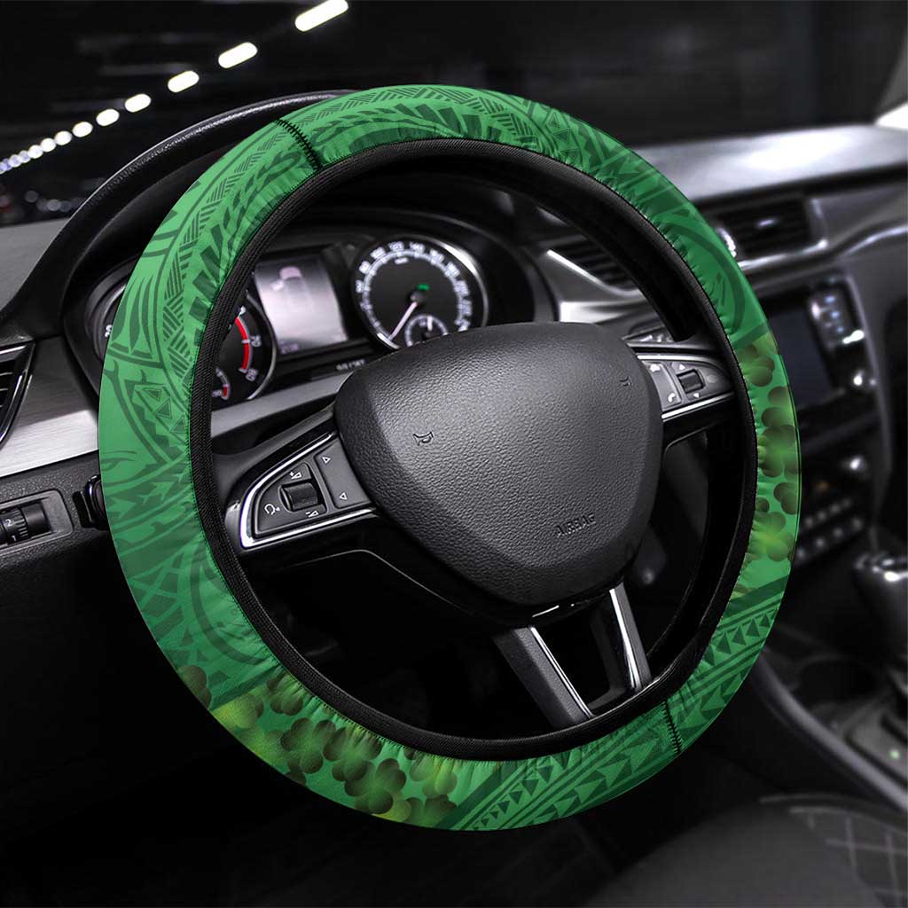 Hawaii Saint Patrick's Day Steering Wheel Cover Funny Leprechaun With Pot Of Gold - Polynesian Tattoo