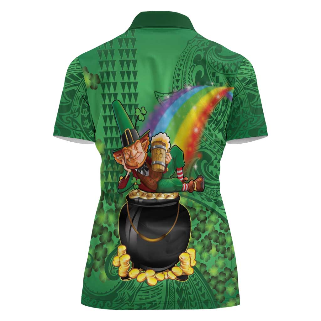 Hawaii Saint Patrick's Day Women Polo Shirt Funny Leprechaun With Pot Of Gold - Polynesian Tattoo LT14 - Polynesian Pride