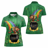 Hawaii Saint Patrick's Day Women Polo Shirt Funny Leprechaun With Pot Of Gold - Polynesian Tattoo LT14 - Polynesian Pride