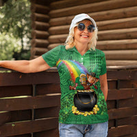 Hawaii Saint Patrick's Day Women Polo Shirt Funny Leprechaun With Pot Of Gold - Polynesian Tattoo LT14 - Polynesian Pride