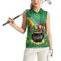 Hawaii Saint Patrick's Day Women Sleeveless Polo Shirt Funny Leprechaun With Pot Of Gold - Polynesian Tattoo LT14 - Polynesian Pride