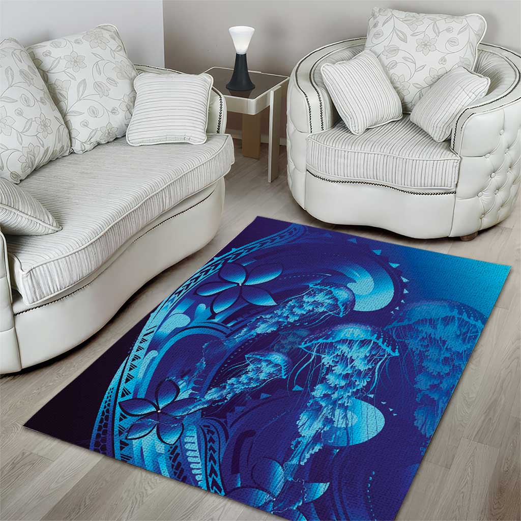 Purple Paradise Polynesia Jellyfish Area Rug Plumeria Polynesian Tattoo Glowing Vibes