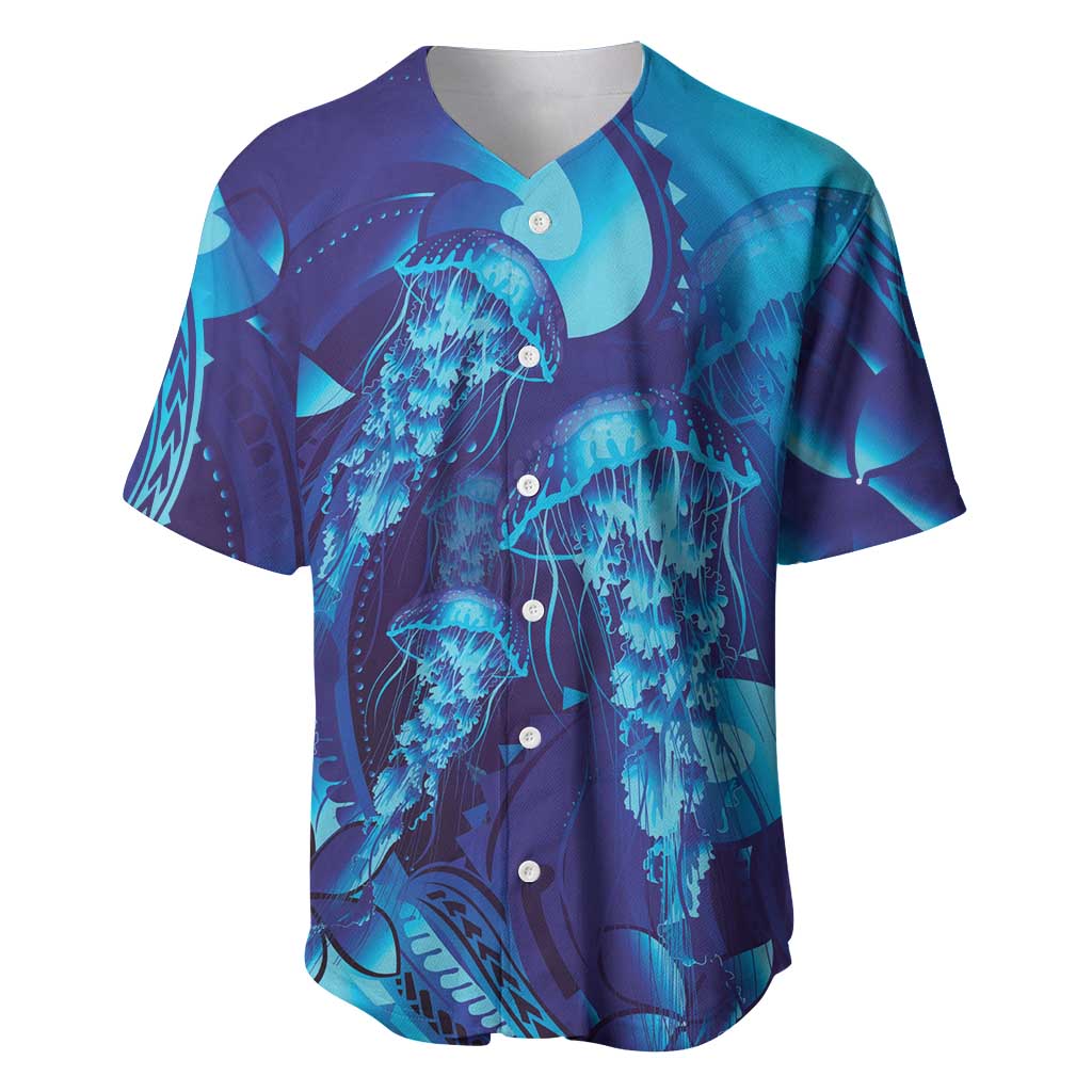 Purple Paradise Polynesia Jellyfish Baseball Jersey Plumeria Polynesian Tattoo Glowing Vibes