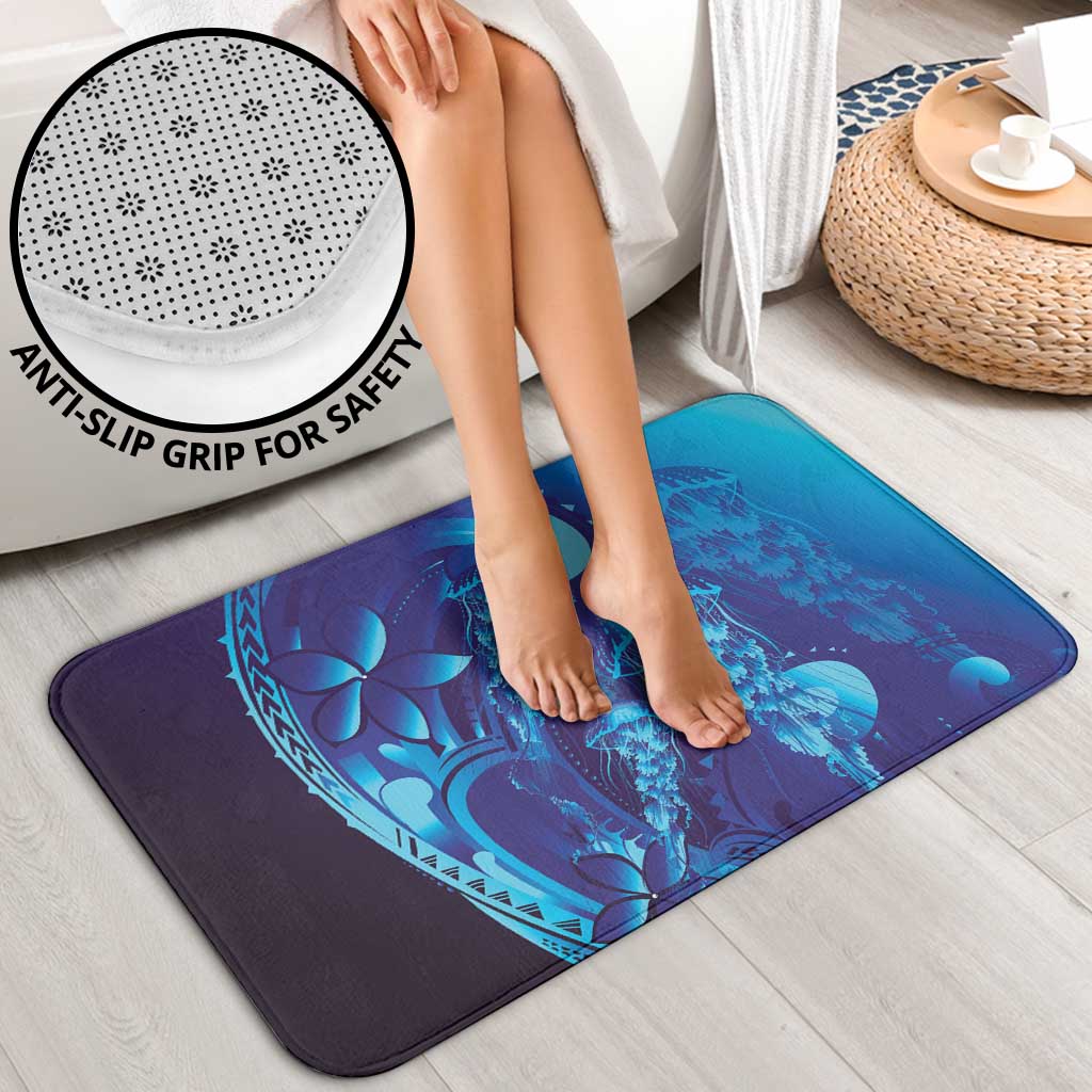 Purple Paradise Polynesia Jellyfish Bathroom Set Plumeria Polynesian Tattoo Glowing Vibes