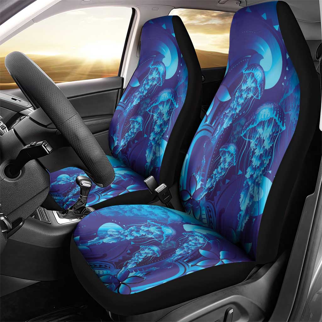 Purple Paradise Polynesia Jellyfish Car Seat Cover Plumeria Polynesian Tattoo Glowing Vibes