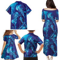 Purple Paradise Polynesia Jellyfish Family Matching Puletasi and Hawaiian Shirt Plumeria Polynesian Tattoo Glowing Vibes LT14 - Polynesian Pride