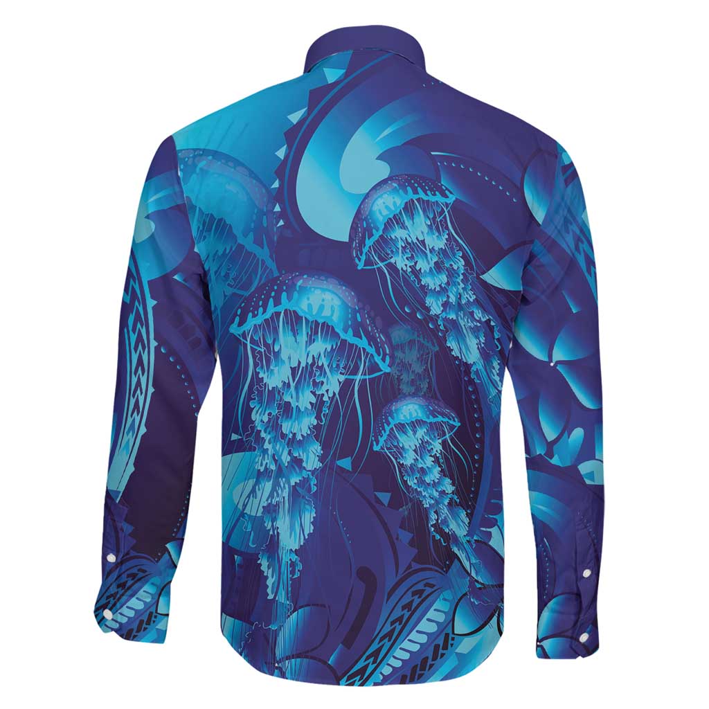 Purple Paradise Polynesia Jellyfish Family Matching Short Sleeve Bodycon Dress and Hawaiian Shirt Plumeria Polynesian Tattoo Glowing Vibes LT14 - Polynesian Pride