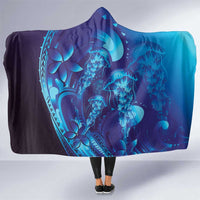 Purple Paradise Polynesia Jellyfish Hooded Blanket Plumeria Polynesian Tattoo Glowing Vibes