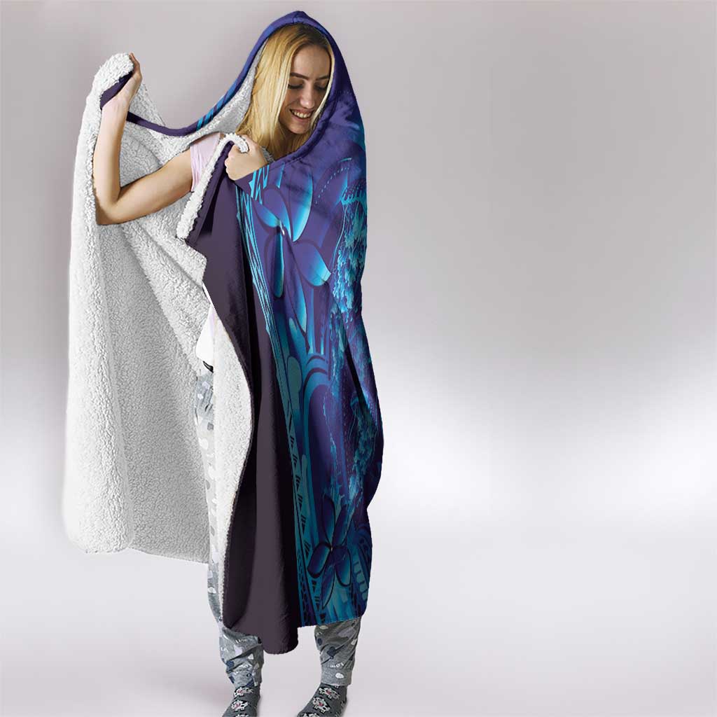 Purple Paradise Polynesia Jellyfish Hooded Blanket Plumeria Polynesian Tattoo Glowing Vibes