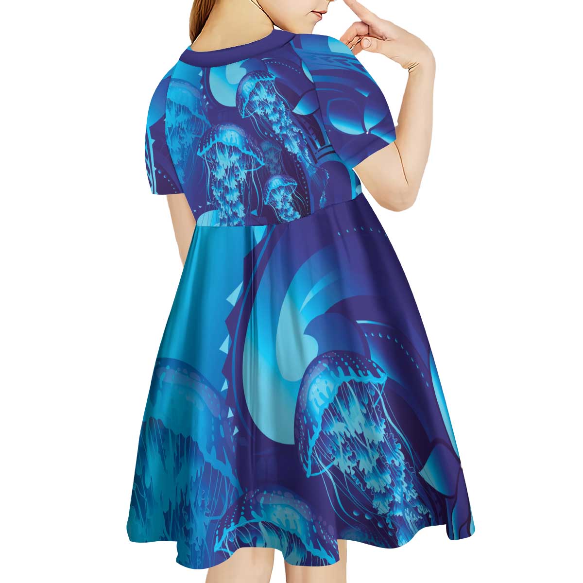 Purple Paradise Polynesia Jellyfish Kid Short Sleeve Dress Plumeria Polynesian Tattoo Glowing Vibes