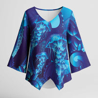 Purple Paradise Polynesia Jellyfish Kimono Sleeve Blouse Plumeria Polynesian Tattoo Glowing Vibes