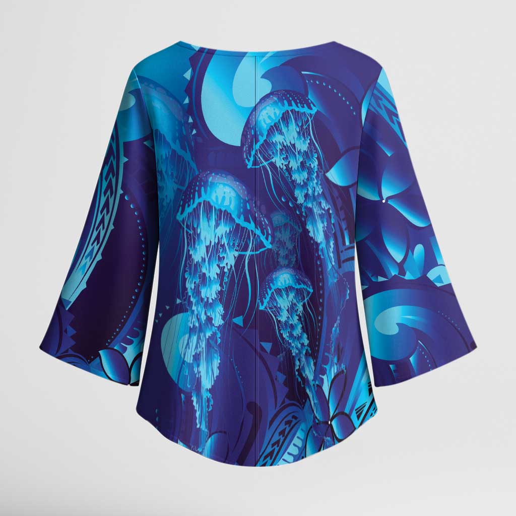 Purple Paradise Polynesia Jellyfish Kimono Sleeve Blouse Plumeria Polynesian Tattoo Glowing Vibes