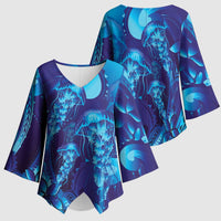 Purple Paradise Polynesia Jellyfish Kimono Sleeve Blouse Plumeria Polynesian Tattoo Glowing Vibes