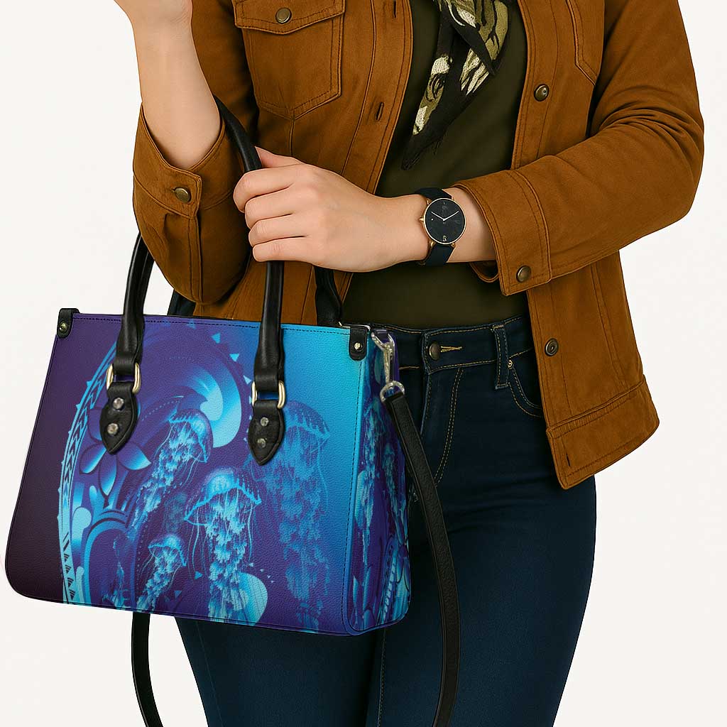 Purple Paradise Polynesia Jellyfish Leather Bag Plumeria Polynesian Tattoo Glowing Vibes
