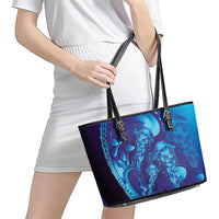 Purple Paradise Polynesia Jellyfish Leather Tote Bag Plumeria Polynesian Tattoo Glowing Vibes